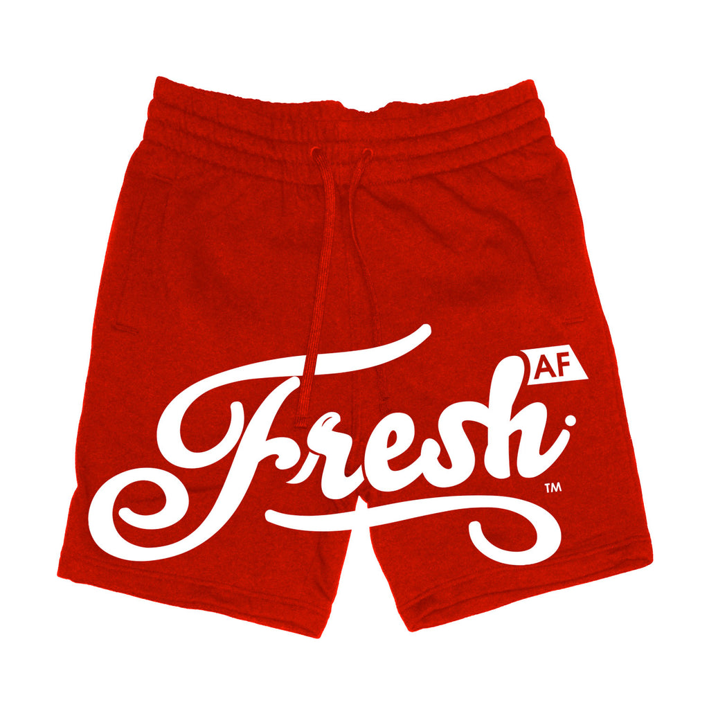 Red Fleece Shorts White Logo Print