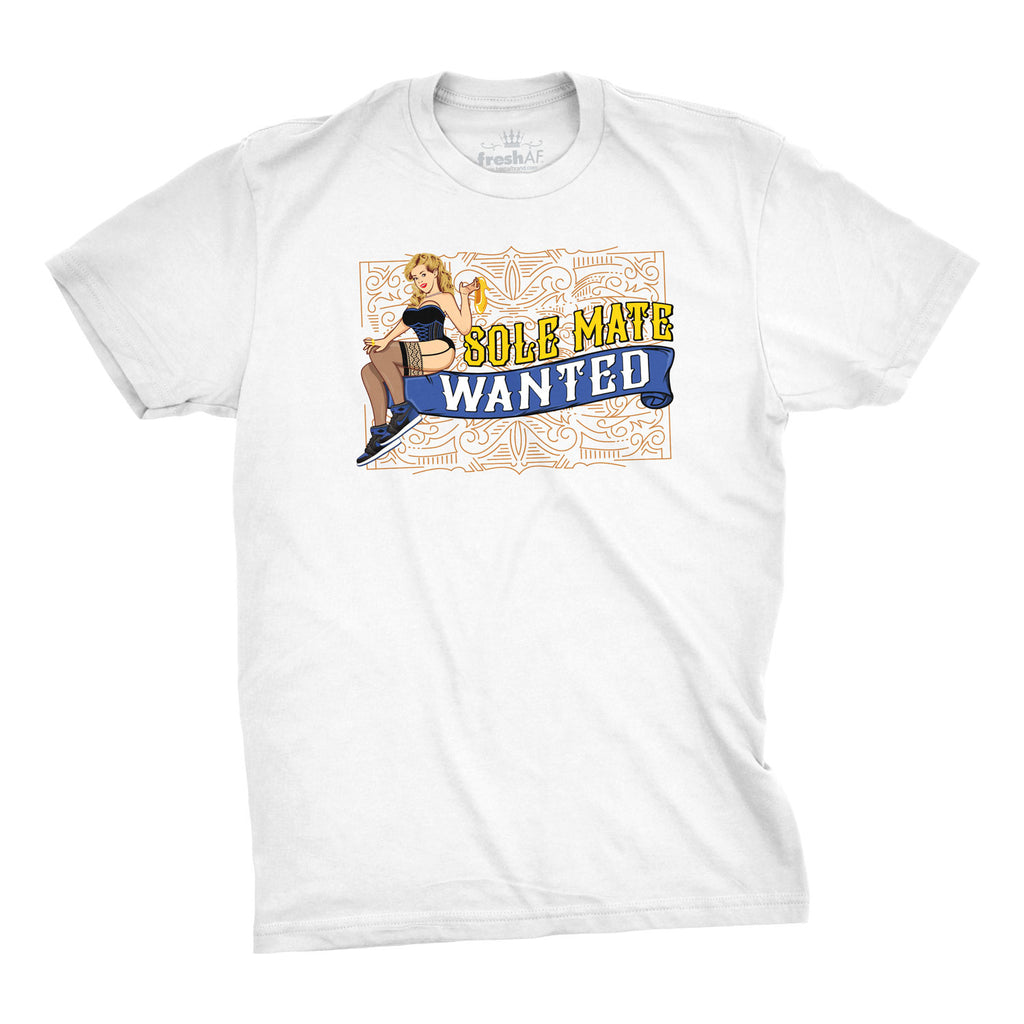 Sole Mate Wanted White Tee Blonde Pin Up Girl Blues